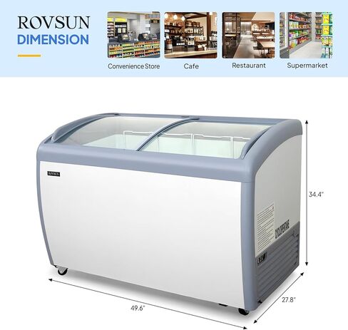 12.7 Cu.Ft Commercial Ice Cream Freezer, 50" Chest Freezer Glass Top Display Case w/Removable Baskets Lockable Wheels Sliding Door for Store Supermaket ETL NSF Certified in Saudi Arabia