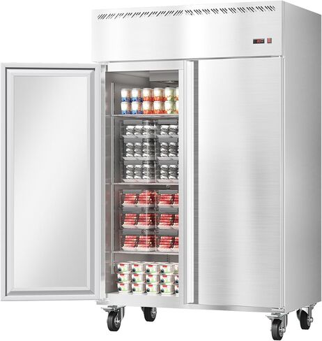 48" W Commercial Freezer -8°F~0°F with 2 Door, Reach-in 36 Cu.ft Stainless Steel Commercial Refrigerator Fan Cooling, Auto Defrost, 6 Adjustable Shelves, for Restaurant, Bar, Kitchen, Shop in Saudi Arabia