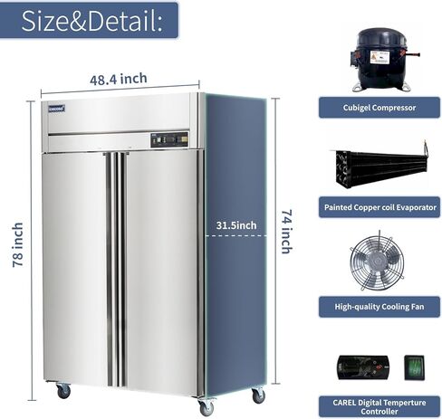ICECASA 48 "W وصول الفريزر التجاري إلى 36 قدم مكعب 2 باب صلب من الفولاذ المقاوم للصدأ مروحة تبريد تجارية للمطاعم والبار والمتجر وما إلى ذلك in Saudi Arabia