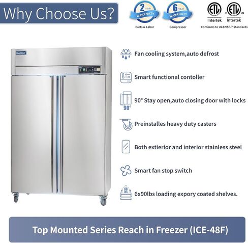 ICECASA 48 "W وصول الفريزر التجاري إلى 36 قدم مكعب 2 باب صلب من الفولاذ المقاوم للصدأ مروحة تبريد تجارية للمطاعم والبار والمتجر وما إلى ذلك in Saudi Arabia