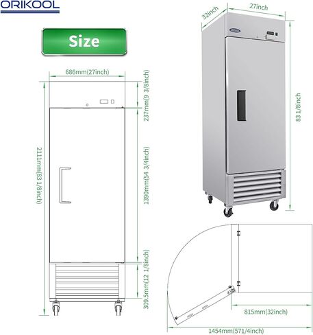 27"W Commercial Reach-In Upright Freezer - Low Noise & Energy Saving, Stainless Steel Freezer, 3 Adjustable Shelves, LED Lighting, 23 Cu.ft, Automatic defrost, Digital Temperature Control in Kuwait