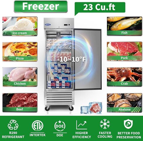 27"W Commercial Reach-In Upright Freezer - Low Noise & Energy Saving, Stainless Steel Freezer, 3 Adjustable Shelves, LED Lighting, 23 Cu.ft, Automatic defrost, Digital Temperature Control in Kuwait