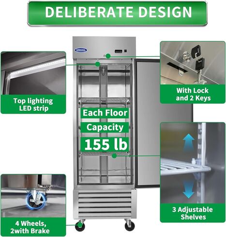 27"W Commercial Reach-In Upright Freezer - Low Noise & Energy Saving, Stainless Steel Freezer, 3 Adjustable Shelves, LED Lighting, 23 Cu.ft, Automatic defrost, Digital Temperature Control in Kuwait