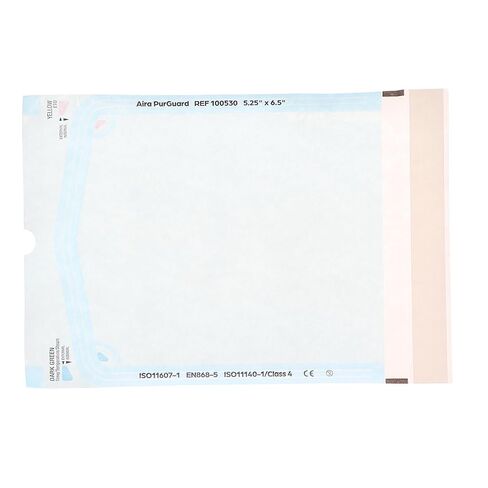 أكياس التعقيم Aira 100530 PurGuard ذاتية الغلق، 5.25 بوصة × 6.5 بوصة، فيلم أزرق ورقي 200/Bx in Kuwait