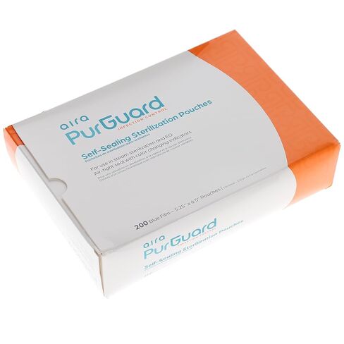 أكياس التعقيم Aira 100530 PurGuard ذاتية الغلق، 5.25 بوصة × 6.5 بوصة، فيلم أزرق ورقي 200/Bx in Kuwait