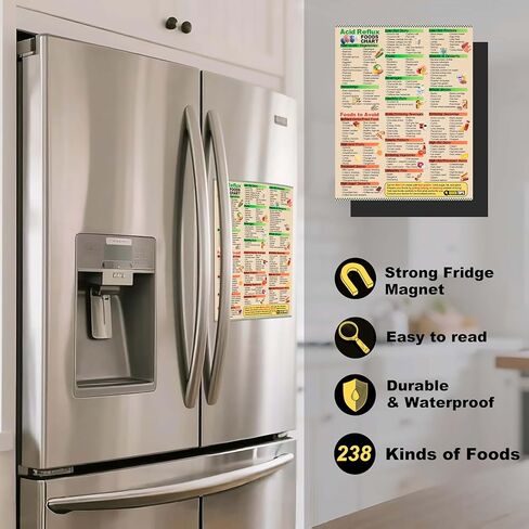 Geabylou Acid Reflux Foods Chart Magnetic 8.5x11 - GERD Diet Guide with Low Acid Food List, Heartburn Relief & Healthy Digestion Infographic for Easy Meal Planning, Waterproof Strong Fridge Magnet in Kuwait