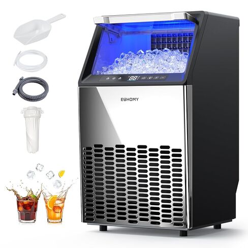 EUHOMY Commercial Ice Maker Machine,120lbs/24H Stainless Steel Under Counter Ice Machine with 33lbs Storage Bin, Freestanding Ice Maker for Home/Bar/Cafe/Restaurant(Mirror-Polished Stainless Steel) in Kuwait