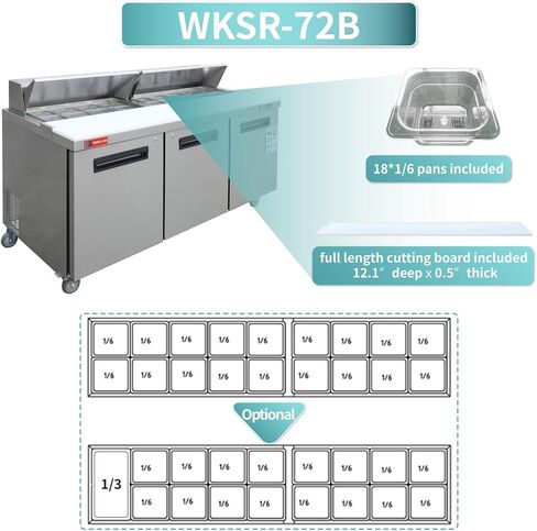 WESTLAKE 72 بوصة ث 3 أبواب ثلاجة ساندويتش وطاولة إعداد السلطة ثلاجة تجارية بمروحة تبريد من الفولاذ المقاوم للصدأ مع 18 مقلاة - 72 بوصة للمطعم والبار والمتجر وما إلى ذلك in Saudi Arabia