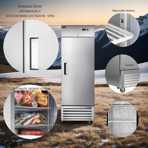 27 Inch Upright Commercial Refrigerator, Stainless Steel Single Door, 23 Cu.Ft, 3 Adjustable Shelves, Digital Temperature Control, NSF/ETL Certified, with Casters for Restaurant, Bar, Kitchen in Kuwait