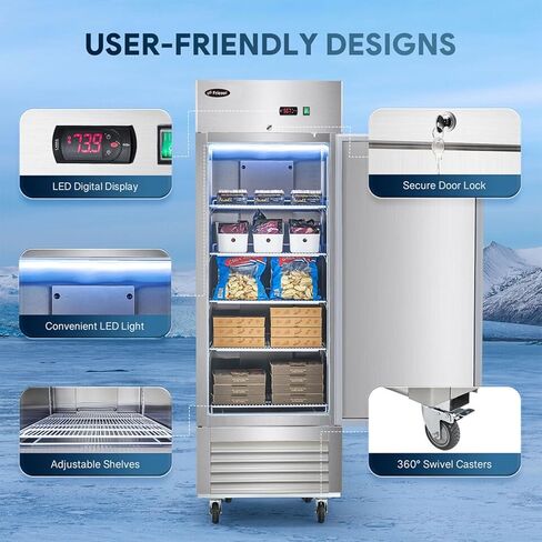 27 Inch Upright Commercial Refrigerator, Stainless Steel Single Door, 23 Cu.Ft, 3 Adjustable Shelves, Digital Temperature Control, NSF/ETL Certified, with Casters for Restaurant, Bar, Kitchen in Kuwait