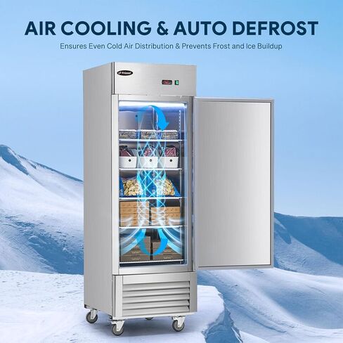 27 Inch Upright Commercial Refrigerator, Stainless Steel Single Door, 23 Cu.Ft, 3 Adjustable Shelves, Digital Temperature Control, NSF/ETL Certified, with Casters for Restaurant, Bar, Kitchen in Kuwait