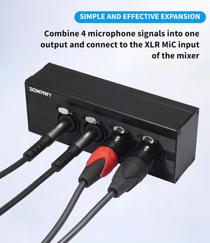 صندوق مجمع الصوت من 4 إلى 1 XLR، خلاط ميكروفون ذو 4 قنوات - يجمع السلبي بين 4 مدخلات XLR أنثى / 1/4 بوصة TRS في مخرج ذكر XLR واحد لتسجيل الاستوديو، والبث الصوتي، والصوت المباشر in Kuwait