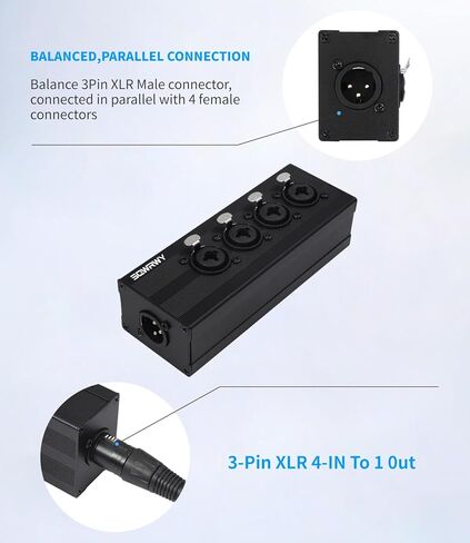 صندوق مجمع الصوت من 4 إلى 1 XLR، خلاط ميكروفون ذو 4 قنوات - يجمع السلبي بين 4 مدخلات XLR أنثى / 1/4 بوصة TRS في مخرج ذكر XLR واحد لتسجيل الاستوديو، والبث الصوتي، والصوت المباشر in Kuwait