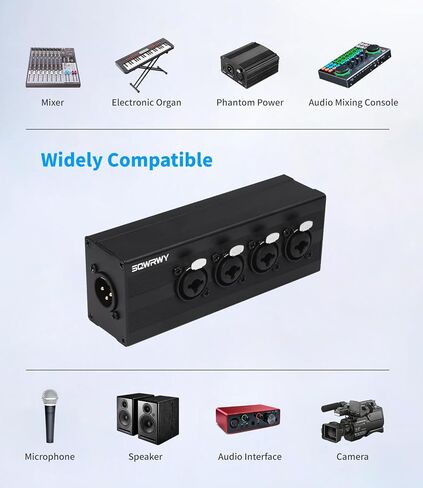 صندوق مجمع الصوت من 4 إلى 1 XLR، خلاط ميكروفون ذو 4 قنوات - يجمع السلبي بين 4 مدخلات XLR أنثى / 1/4 بوصة TRS في مخرج ذكر XLR واحد لتسجيل الاستوديو، والبث الصوتي، والصوت المباشر in Kuwait