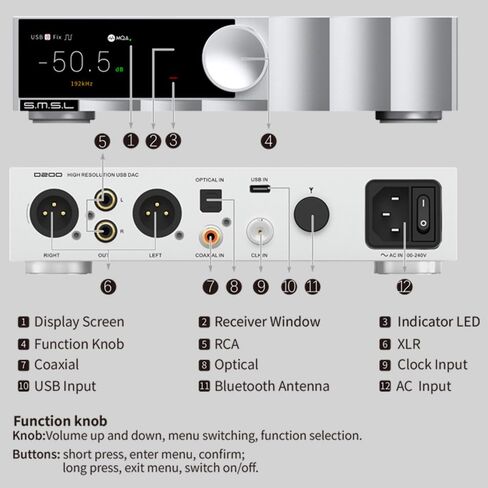 SMSL D200 Audio Decoder | USB/Optical/Coaxial/Bluetooth Input | MQA/MQA - CD Supported | ROHM BD34352EKV Chip | Compatible with Amplifiers/Headphone Amps/Phones/Computers in Saudi Arabia