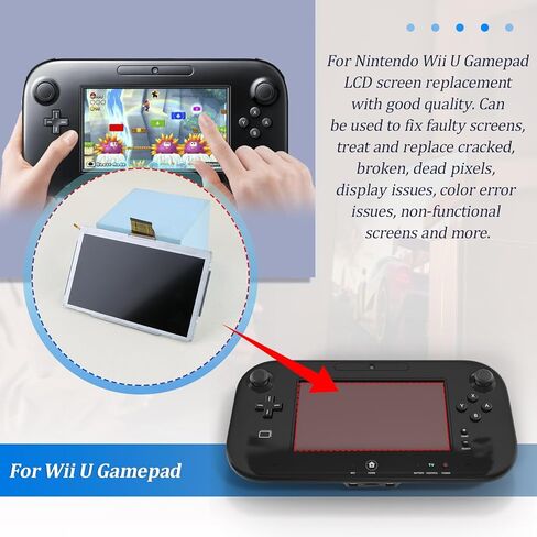 for Nintendo Wii U Gamepad Screen Replacement for Nintendo Wii U Gamepad LCD Display Touch Screen Digitizer Assembly Replacement with Tools（Black） in Kuwait