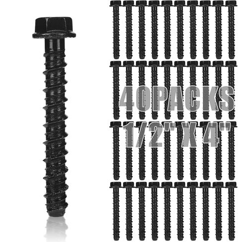40 Pack 1/2" x 4" Concrete Anchors and Screws Kits Galvanized Ceramic Black Ruspert Coating Large Diameter Concrete Bolts Masonry Screw for Brick Block Wall Corrosion Resistant in Kuwait