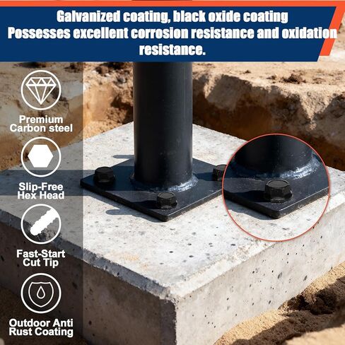 40 Pack 1/2" x 4" Concrete Anchors and Screws Kits Galvanized Ceramic Black Ruspert Coating Large Diameter Concrete Bolts Masonry Screw for Brick Block Wall Corrosion Resistant in Kuwait