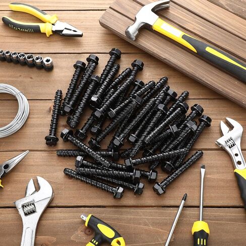 40 Pack 1/2" x 4" Concrete Anchors and Screws Kits Galvanized Ceramic Black Ruspert Coating Large Diameter Concrete Bolts Masonry Screw for Brick Block Wall Corrosion Resistant in Kuwait