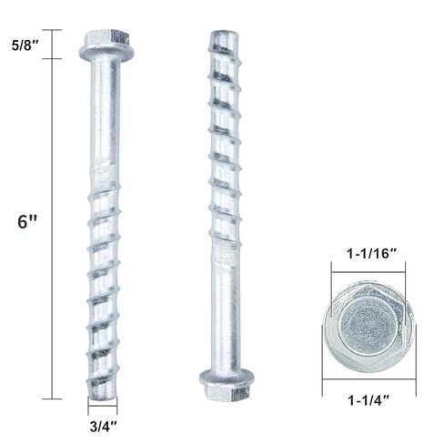 3/4" x 6" Concrete Screws (10 PCS) Concrete Anchor Bolts, Zinc Plated in Kuwait