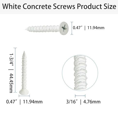White Concrete Screws 20PCS (3/16＂ x 1-3/4＂) with Phillips Bit, for Anchoring into Masonry & Concrete (20, White, 3/16＂ x 1-3/4＂) in Kuwait