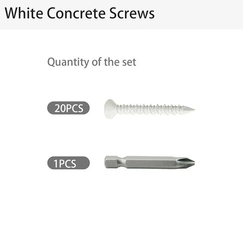White Concrete Screws 20PCS (3/16＂ x 1-3/4＂) with Phillips Bit, for Anchoring into Masonry & Concrete (20, White, 3/16＂ x 1-3/4＂) in Kuwait