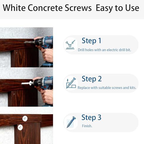 White Concrete Screws 20PCS (3/16＂ x 1-3/4＂) with Phillips Bit, for Anchoring into Masonry & Concrete (20, White, 3/16＂ x 1-3/4＂) in Kuwait