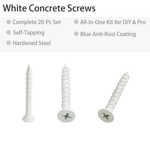 White Concrete Screws 20PCS (3/16＂ x 1-3/4＂) with Phillips Bit, for Anchoring into Masonry & Concrete (20, White, 3/16＂ x 1-3/4＂) in Kuwait
