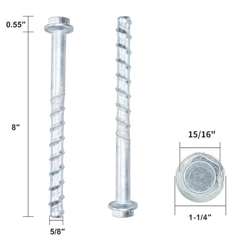 5/8" x 8" Concrete Screws (10 PCS) Concrete Anchor Bolts, Zinc Plated in Kuwait