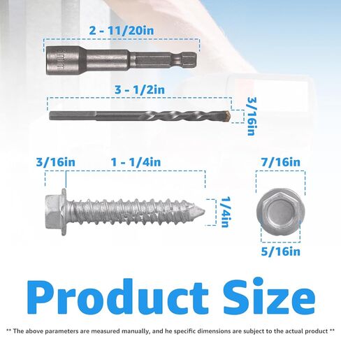 Concrete Screws 1/4" x 1-1/4" 100PCS 410 Stainless Steel Hex Concrete Screw with Drill Bit and Hex Bit Socket for Masonry Block Brick in Kuwait