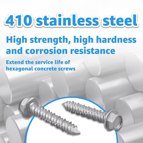 Concrete Screws 1/4" x 1-1/4" 100PCS 410 Stainless Steel Hex Concrete Screw with Drill Bit and Hex Bit Socket for Masonry Block Brick in Kuwait