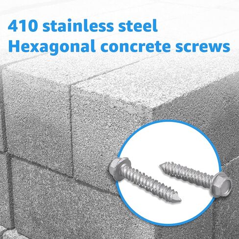 Concrete Screws 1/4" x 1-1/4" 100PCS 410 Stainless Steel Hex Concrete Screw with Drill Bit and Hex Bit Socket for Masonry Block Brick in Kuwait