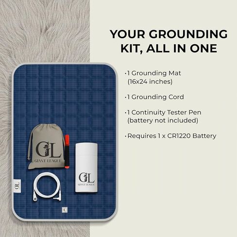Grounding Mat for Feet and Desk, 16x24 Inch Quilted Cotton Earthing Pad with Cord, Continuity Tester & Travel Pouch – Black in Saudi Arabia