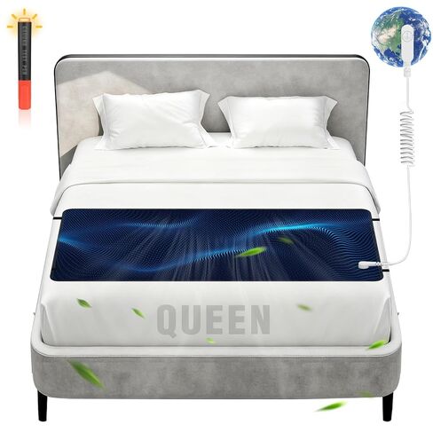 حصيرة التأريض للسرير وسادة التأريض مع سلك بطول 15 قدم من جلد البولي يوريثان موصل من ألياف الكربون لتحسين آلام النوم وتخفيف التوتر والقلق ومضادة للانزلاق وقابلة للتنفس مقاس كوين (60 * 27 بوصة) in Kuwait