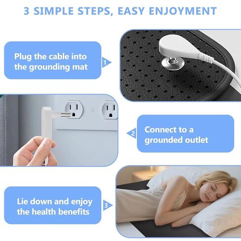 حصيرة التأريض للسرير وسادة التأريض مع سلك بطول 15 قدم من جلد البولي يوريثان موصل من ألياف الكربون لتحسين آلام النوم وتخفيف التوتر والقلق ومضادة للانزلاق وقابلة للتنفس مقاس كوين (60 * 27 بوصة) in Kuwait