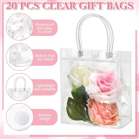 ProSuites 20 Pack Clear Plastic Gift Bags for Wedding Favors, Party Favor Bags Small 10.6×5.9×2.0 Inches - Premium Quality, Bulk Packaging Included (Crystal Clear) in Kuwait