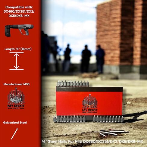 ⅝″ Steel/Concrete Nails Compatible With Hilti DX460/DX351/DX2/DX5/DX6-MX - 500 Count Flat Head Shoot-Drive Nails with Galvanized coat- Heavy-Duty Construction for Steel & Industrial Projects in Saudi Arabia
