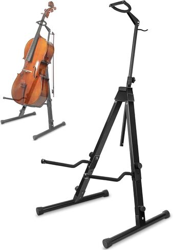 Heavy Duty Cello Stand with Bow Hook, Sturdy Portable Adjustable Versatile, Floor Steel Holder for 1/2 & 1/4 Double Upright Bass, Fiddle, Contrabass（Black） in Kuwait