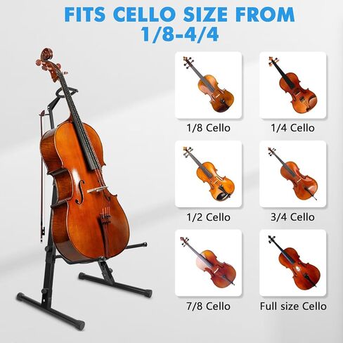Heavy Duty Cello Stand with Bow Hook, Sturdy Portable Adjustable Versatile, Floor Steel Holder for 1/2 & 1/4 Double Upright Bass, Fiddle, Contrabass（Black） in Kuwait