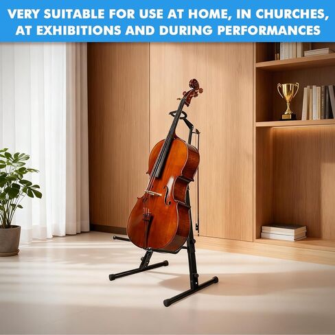 Heavy Duty Cello Stand with Bow Hook, Sturdy Portable Adjustable Versatile, Floor Steel Holder for 1/2 & 1/4 Double Upright Bass, Fiddle, Contrabass（Black） in Kuwait
