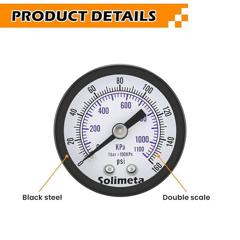Solimeta Air Pressure Gauge for Air Compressor Air Filter, 1-1/2" Dial Center Back Mount, 1/8" NPT,0-160 Psi, 2 PCS in Kuwait