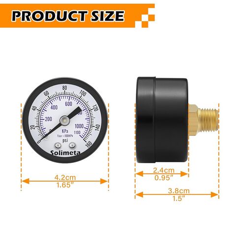 Solimeta Air Pressure Gauge for Air Compressor Air Filter, 1-1/2" Dial Center Back Mount, 1/8" NPT,0-160 Psi, 2 PCS in Kuwait