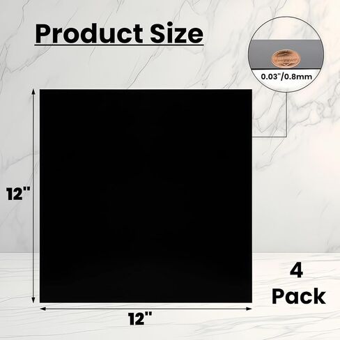 4 Pack 12 x 12 x 1/32 (0.03") Inch Anodized Aluminum Sheets, Black 5052 Aluminum Alloy Blanks, 0.8MM Corrosion Resistant Metal Engraving Plate for DIY Crafting, Sign Making, Home Decor in Saudi Arabia
