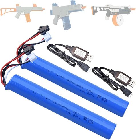 Water Bead Gel Ball Blaster 7.4V 2000mAh Rechargeable Battery with Charging Cable, Airsoft Gel Ball Blaster Battery for SRB400, SRB-400 SUB and SRB1200 (2-Pack) in Kuwait