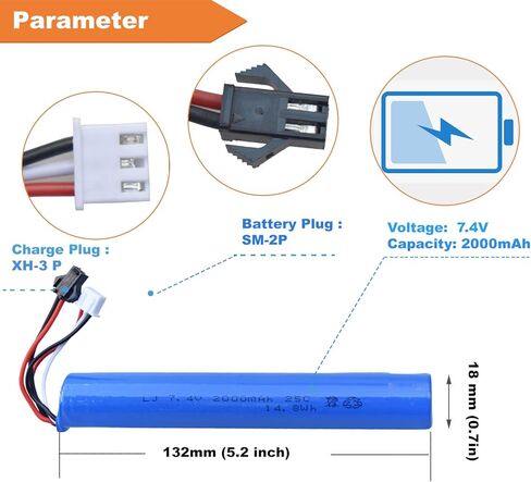 Water Bead Gel Ball Blaster 7.4V 2000mAh Rechargeable Battery with Charging Cable, Airsoft Gel Ball Blaster Battery for SRB400, SRB-400 SUB and SRB1200 (2-Pack) in Kuwait