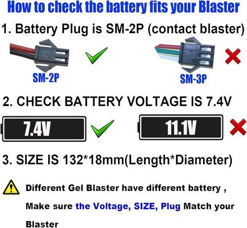 Water Bead Gel Ball Blaster 7.4V 2000mAh Rechargeable Battery with Charging Cable, Airsoft Gel Ball Blaster Battery for SRB400, SRB-400 SUB and SRB1200 (2-Pack) in Kuwait