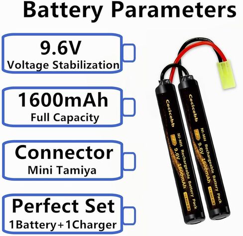 9.6V Nimh Airsoft Battery 9.6V 1600mAh Nunchuck Butterfly Mini NiMH Battery Pack with 9.6V Charger in Saudi Arabia