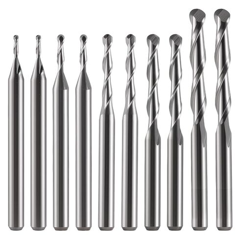 Ball Nose End Mills Set, 1/8" Shank Solid Carbide CNC Router Bits, 2 Flutes Spiral Upcut (1mm 1.5mm 2.0mm 2.5mm 3.175mm) for Engraving Milling Acrylic, Wood, Aluminum, PCB, 10Pcs in Kuwait