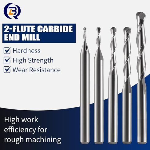 Ball Nose End Mills Set, 1/8" Shank Solid Carbide CNC Router Bits, 2 Flutes Spiral Upcut (1mm 1.5mm 2.0mm 2.5mm 3.175mm) for Engraving Milling Acrylic, Wood, Aluminum, PCB, 10Pcs in Kuwait
