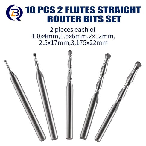 Ball Nose End Mills Set, 1/8" Shank Solid Carbide CNC Router Bits, 2 Flutes Spiral Upcut (1mm 1.5mm 2.0mm 2.5mm 3.175mm) for Engraving Milling Acrylic, Wood, Aluminum, PCB, 10Pcs in Kuwait